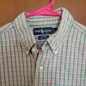 Ralph Lauren Blaire Men's Plaid Button Down Shirt Long Sleeve XL Green Pink